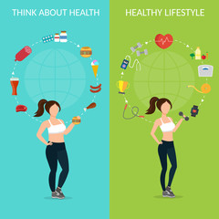 Healthy lifestyle vector set and fitness different sports