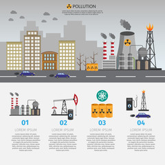 Ecology infographic vector elements illustration and environmental risks and pollution. City life set.