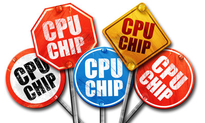 cpu chip, 3D rendering, street signs