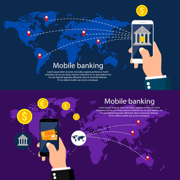 Mobile banking around world, infographic. Vector illustration.