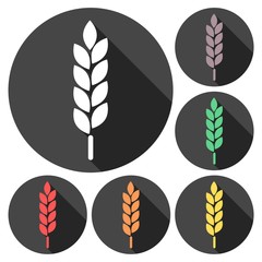 Wheat ear icons set with long shadow