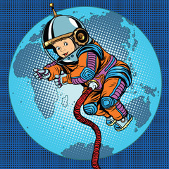 Astronaut baby Earth space - obrazy, fototapety, plakaty