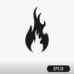 Fire Icon.  Isolated on White Background. Black silhouette