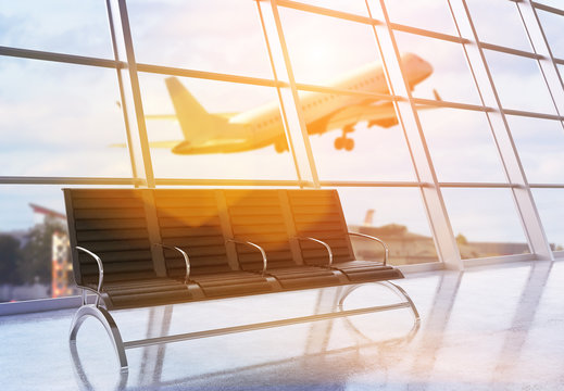 Airport interior with plane