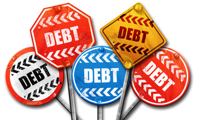 Debt sign with some smooth lines, 3D rendering, street signs