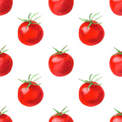 Seamless pattern with vegetables.Tomato cherry.Food picture.Watercolor hand drawn illustration.White background.