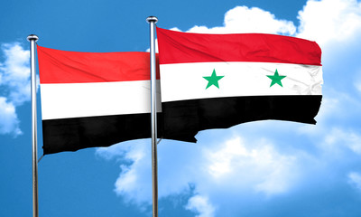 Yemen flag with Syria flag, 3D rendering