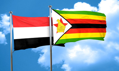 Yemen flag with Zimbabwe flag, 3D rendering