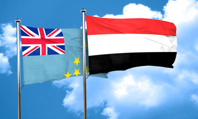 Tuvalu flag with Yemen flag, 3D rendering