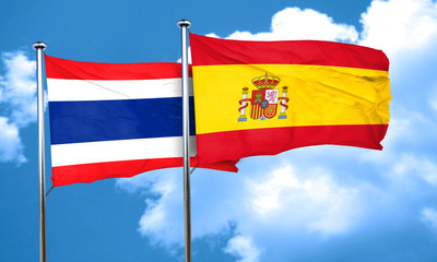 Thailand flag with Spain flag, 3D rendering