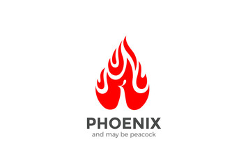Peacock Phoenix droplet fire flame Logo Negative space burning