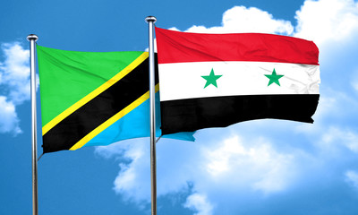 Tanzanian flag with Syria flag, 3D rendering