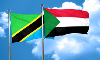 Tanzanian flag with Sudan flag, 3D rendering
