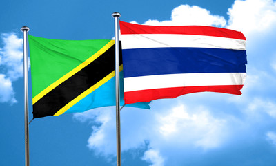 Tanzanian flag with Thailand flag, 3D rendering