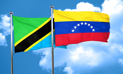 Tanzanian flag with Venezuela flag, 3D rendering