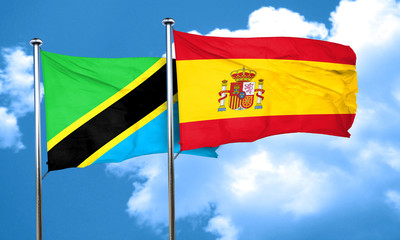 Tanzanian flag with Spain flag, 3D rendering