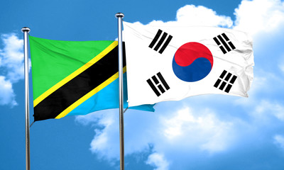 Tanzanian flag with South Korea flag, 3D rendering