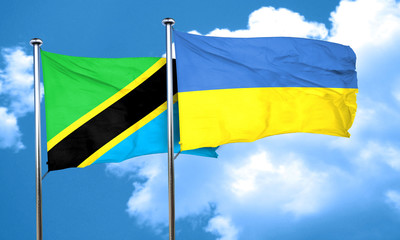 Tanzanian flag with Ukraine flag, 3D rendering