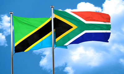 Tanzanian flag with South Africa flag, 3D rendering