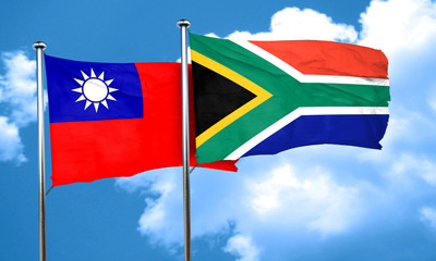 Taiwan flag with South Africa flag, 3D rendering