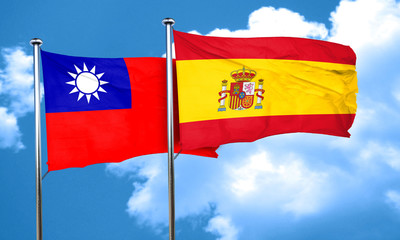 Taiwan flag with Spain flag, 3D rendering