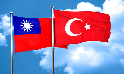 Taiwan flag with Turkey flag, 3D rendering
