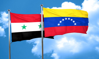 Syria flag with Venezuela flag, 3D rendering