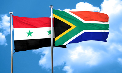 Syria flag with South Africa flag, 3D rendering