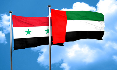 Syria flag with UAE flag, 3D rendering