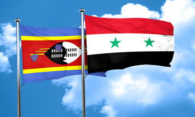 Swaziland flag with Syria flag, 3D rendering