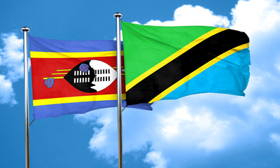 Swaziland flag with Tanzania flag, 3D rendering