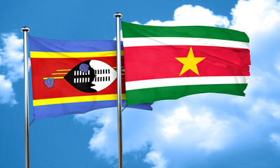 Swaziland flag with Suriname flag, 3D rendering