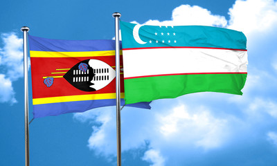 Swaziland flag with Uzbekistan flag, 3D rendering