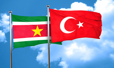 Suriname flag with Turkey flag, 3D rendering
