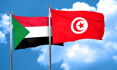 Sudan flag with Tunisia flag, 3D rendering