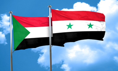 Sudan flag with Syria flag, 3D rendering