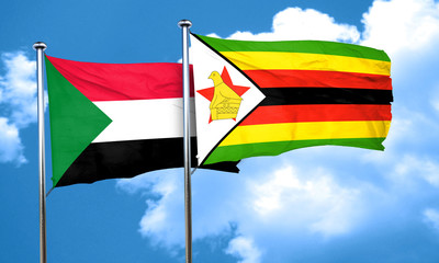 Sudan flag with Zimbabwe flag, 3D rendering