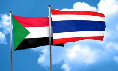 Sudan flag with Thailand flag, 3D rendering