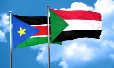south sudan flag with Sudan flag, 3D rendering
