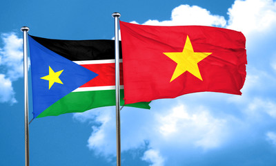 south sudan flag with Vietnam flag, 3D rendering