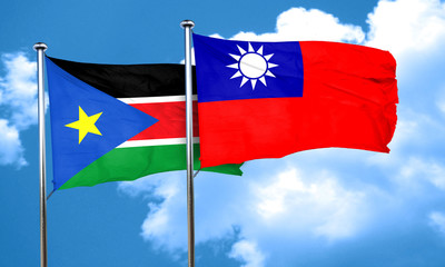south sudan flag with Taiwan flag, 3D rendering