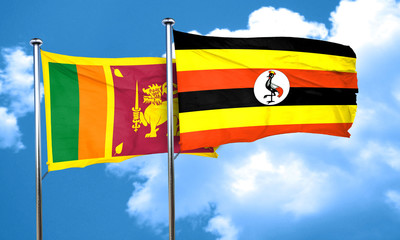Sri lanka flag with Uganda flag, 3D rendering