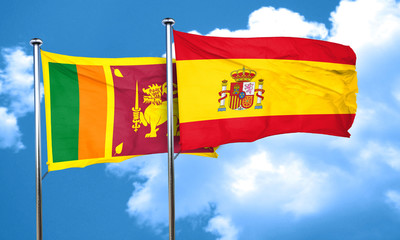 Sri lanka flag with Spain flag, 3D rendering