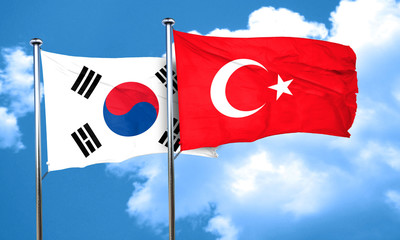 South korea flag with Turkey flag, 3D rendering