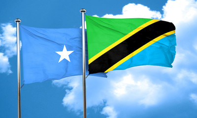 Somalia flag with Tanzania flag, 3D rendering