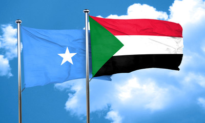 Somalia flag with Sudan flag, 3D rendering