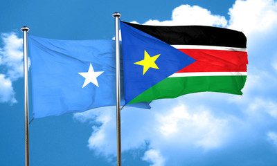 Somalia flag with South Sudan flag, 3D rendering