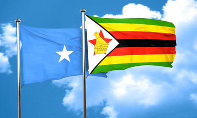 Somalia flag with Zimbabwe flag, 3D rendering