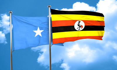 Somalia flag with Uganda flag, 3D rendering