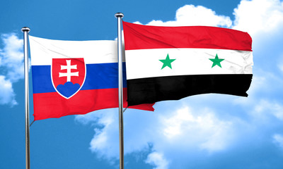 Slovakia flag with Syria flag, 3D rendering